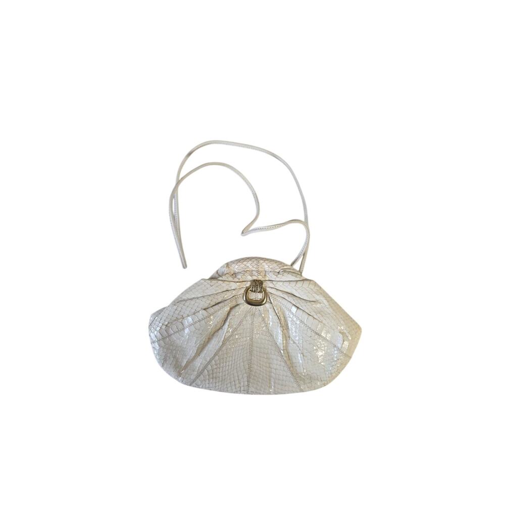 Vintage Fontanelli Genuine Snakeskin Ivory Clutch Gold Tone